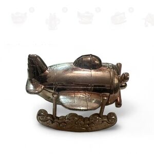 Rheed & Barton Silver Plated Retro Airplane Figurine Coin Bank Office Decor